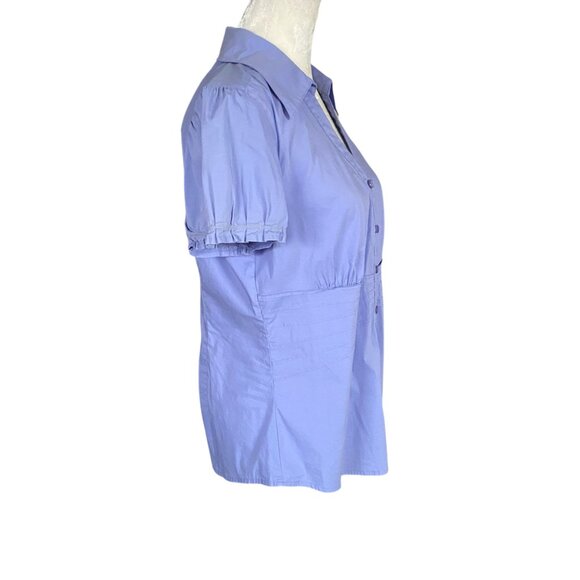 Alfani women's size 8 blue v-neck collared short sleeve button down blouse top - Picture 3 of 7